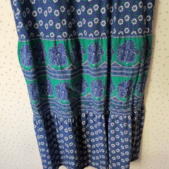 Vermont Country Store Dress L Blue Green Floral Tiered Midi Cotton Boho Mumu - Picture 12 of 15